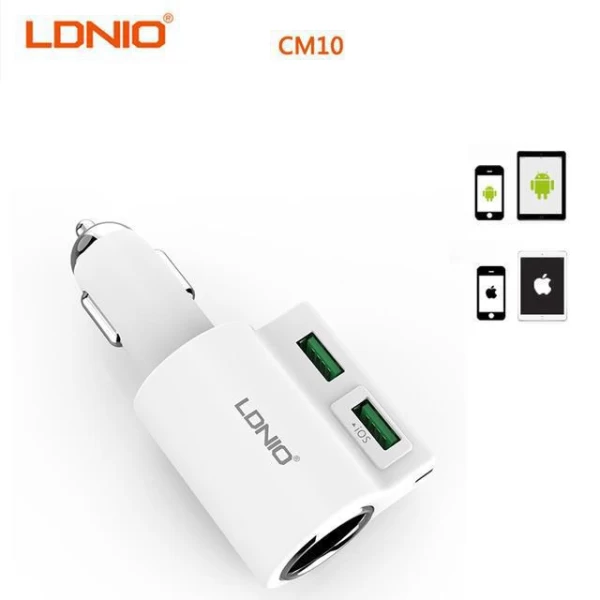 شارژر فندکی 2 پورت LDNIO الدینیو CM10