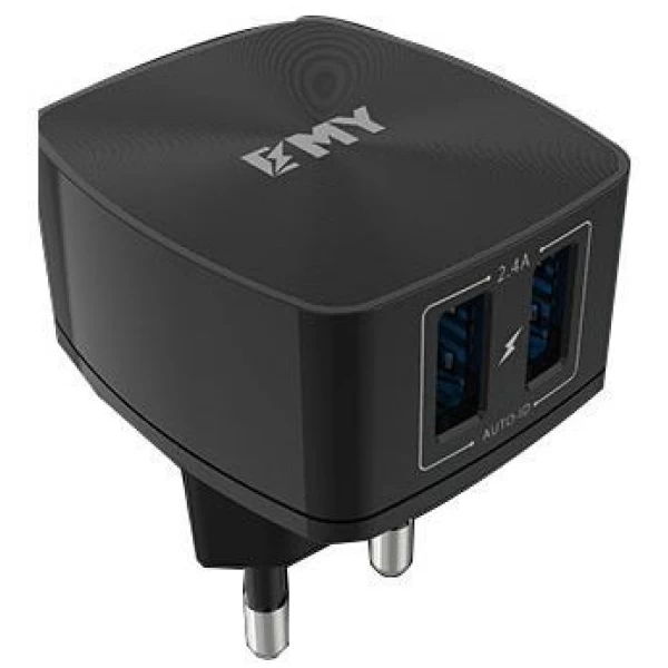 شارژر دیواری 2 خروجی امی Emy مدل MY-227 همراه با کابل لایتنینگ