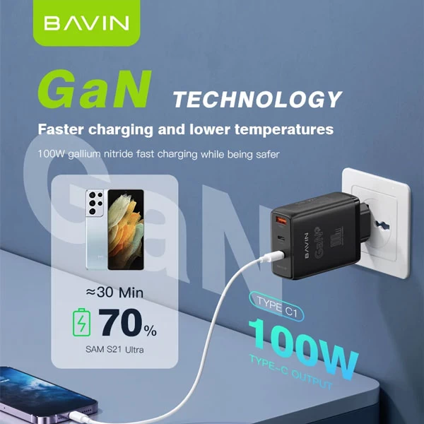 شارژر دیواری باوین Bavin PC917Y GaN توان 100 وات 