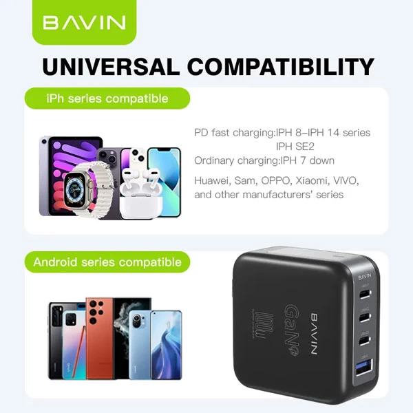 شارژر دیواری باوین Bavin PC918Y GaN توان 100 وات 