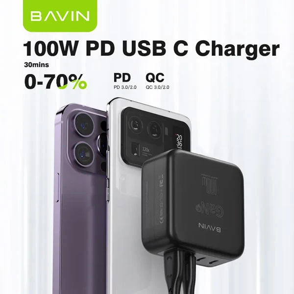 شارژر دیواری باوین Bavin PC918Y GaN توان 100 وات 