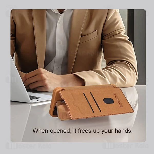 کیف چرمی نیلکین سامسونگ Samsung Galaxy S24 Nillkin Qin Prop Leather Case دارای محافظ دوربین