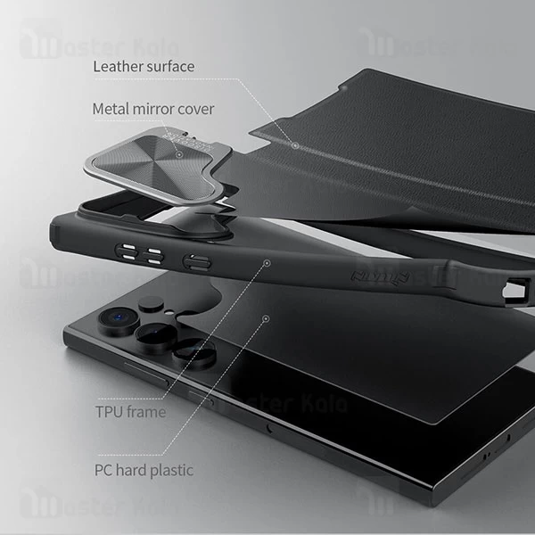 کیف چرمی نیلکین سامسونگ Samsung Galaxy S24 Ultra Nillkin Qin Prop Leather Case دارای محافظ دوربین