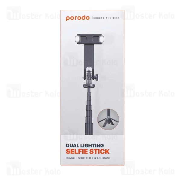 مونوپاد و سه پایه شاتر دار پرودو Porodo Dual Lighting Selfie Stick PD-SLSTL دارای چراغ جداشونده