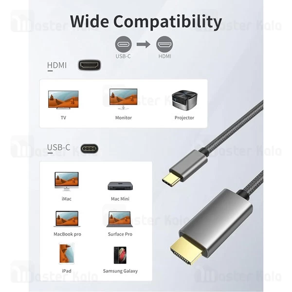 کابل HDMI 2.0 به Type-C بیوا Biva HDMI-01 طول 2 متر