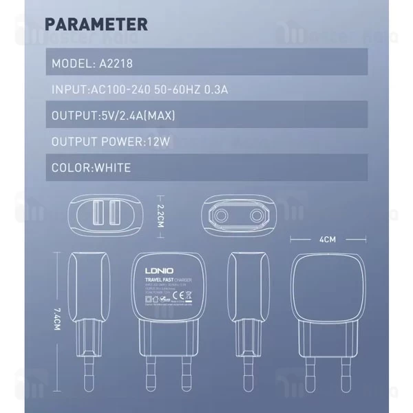شارژر دیواری الدینیو Ldnio A2218 توان 12 وات 