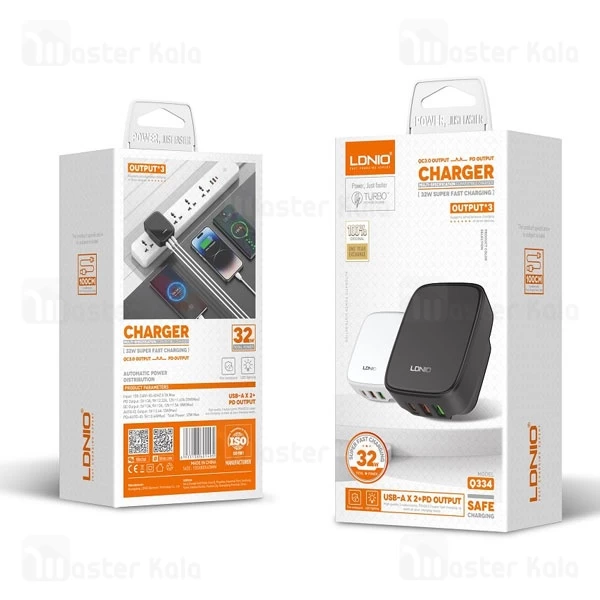 شارژر دیواری 3 پورت الدینیو Ldnio Q334 توان 32 وات 