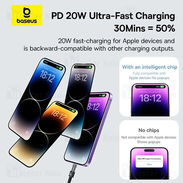 کابل Type C به لایتنینگ بیسوس Baseus CB000093 GEM charging P10373001111-0