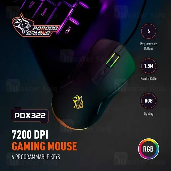 موس سیمی گیمینگ پرودو Porodo PDX322 Gaming Wired Mouse