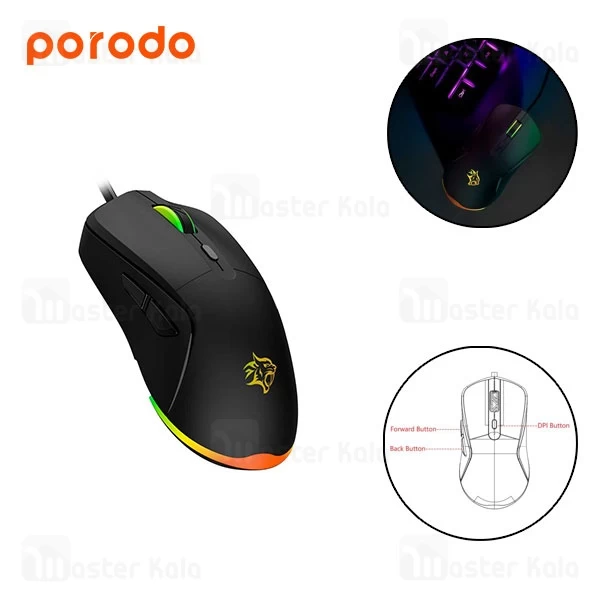 موس سیمی گیمینگ پرودو Porodo PDX322 Gaming Wired Mouse