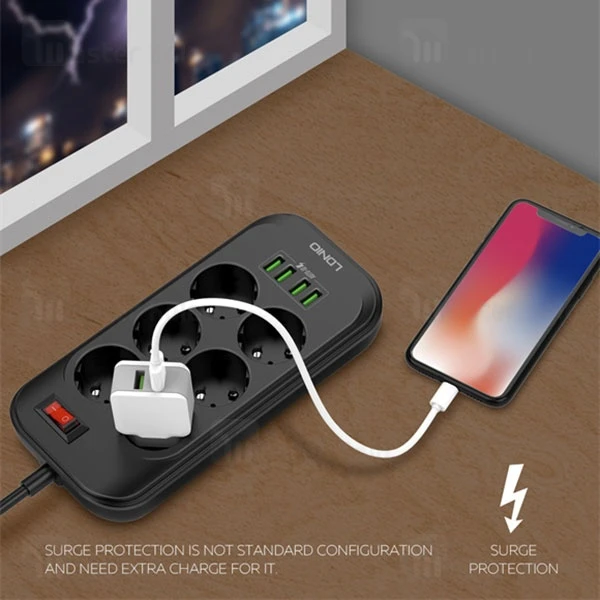 چند راهی برق و شارژ الدینیو Ldnio SE6403 Power Strip دارای 4 پورت USB