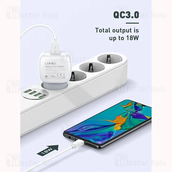 شارژر دیواری فست شارژ الدینیو LDNIO A1306Q Fast Wall Charger QC3.0 18W توان 18 وات همراه کابل