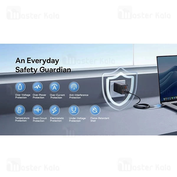 شارژر دیواری فست شارژ بیسوس Baseus GAN6 Pro 4 Ports Fast Charger P10162701113-00 توان 65 وات