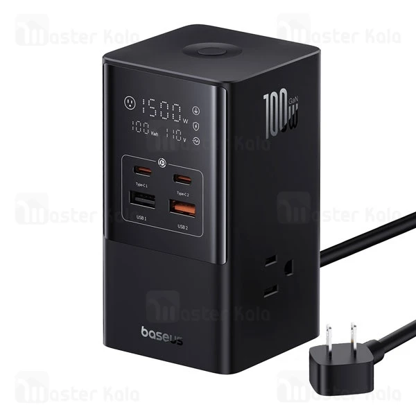 چند راهی برق و شارژر بیسوس Baseus CCGAN100-S3ACJ Powercombo GaN دارای 4 پورت