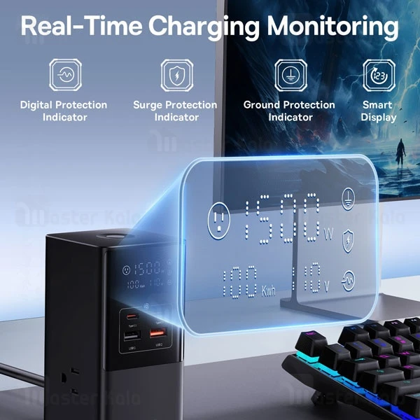 چند راهی برق و شارژر بیسوس Baseus CCGAN100-S3ACJ Powercombo GaN دارای 4 پورت