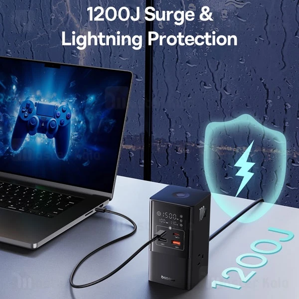 چند راهی برق و شارژر بیسوس Baseus CCGAN100-S3ACJ Powercombo GaN دارای 4 پورت