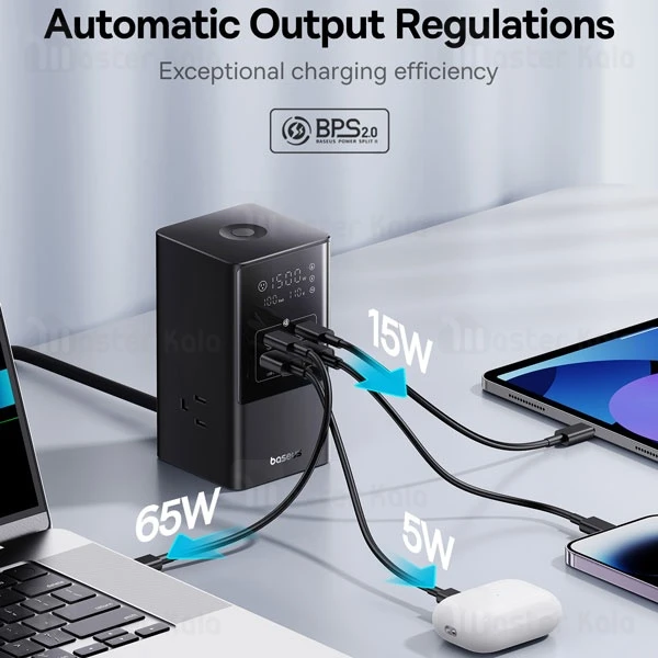 چند راهی برق و شارژر بیسوس Baseus CCGAN100-S3ACJ Powercombo GaN دارای 4 پورت