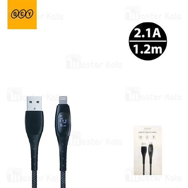 کابل لایتنینگ QCY LED Digital Display USB To Lightning 1.2m 2.1A Cable
