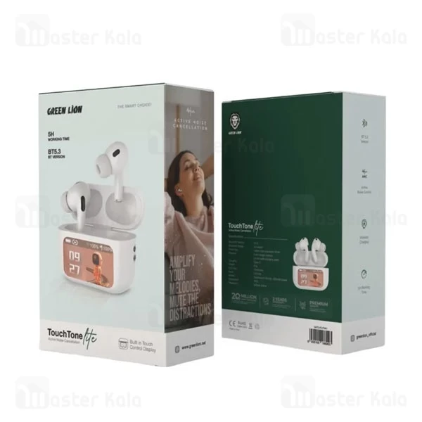 هندزفری بلوتوث گرین لاین Green Lion TouchTone Lite ANC GNTCHTLITWH دارای صفحه نمایش لمسی