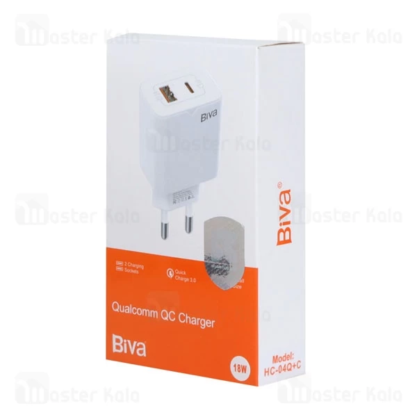 شارژر دیواری بیوا Biva HC-04Q+C توان 18 وات همراه با کابل
