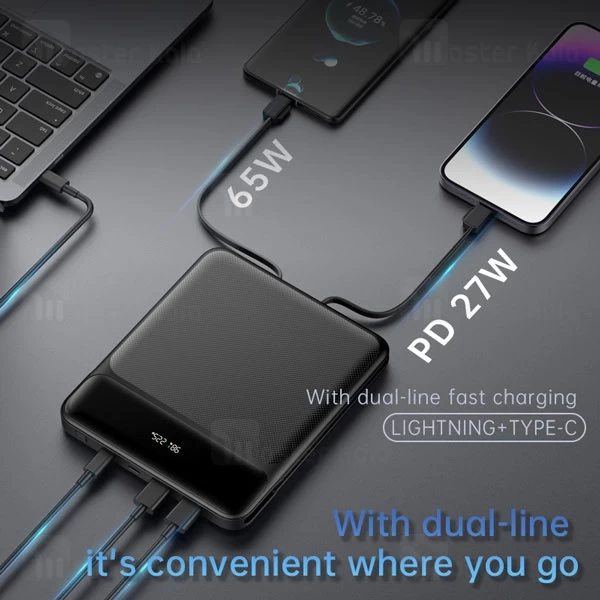 پاوربانک 20000 گرین لاین Green Lion Ultra Thin توان 100 وات همراه با کابل متصل