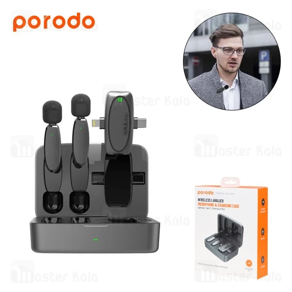 میکروفون بی سیم پرودو Porodo Wireless Lavalier Microphone PD-2MLAVCC دارای 2 فرستنده