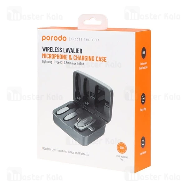 میکروفون بی سیم پرودو Porodo Wireless Lavalier Microphone PD-2MLAVCC دارای 2 فرستنده