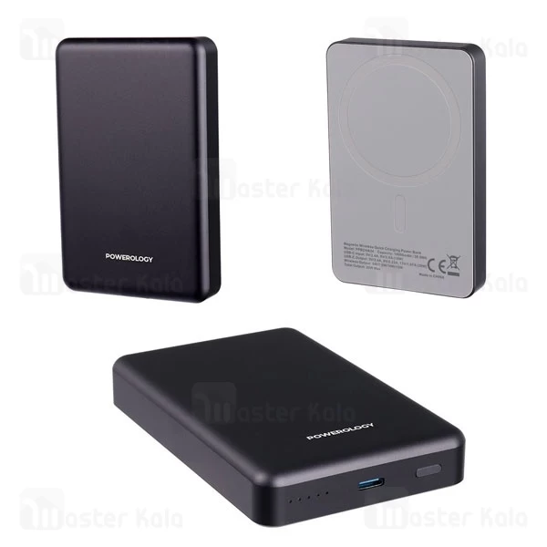 پاوربانک وایرلس 10000 مگ سیف پاورولوژی Powerology Magsafe Aluminum Power Bank PPBCHA34 توان 20 وات