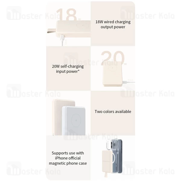پاوربانک وایرلس 6000 مگنتی شیائومی Xiaomi WPB0620MI توان 18 وات دارای استند