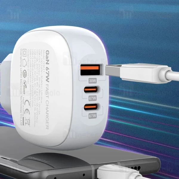 شارژر دیواری الدینیو Ldnio Q3611 توان 67 وات همراه با کابل