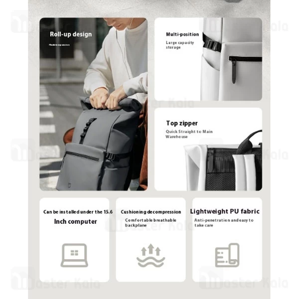 کوله شیائومی Xiaomi Mijia Rolled-edge Casual Backpack مناسب برای لپ تاپ 15.6 اینچ