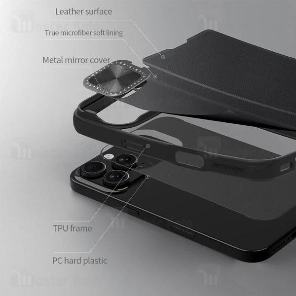 کیف چرمی نیلکین آیفون Apple iPhone 16 Pro Nillkin Qin Prop Leather Case دارای محافظ دوربین