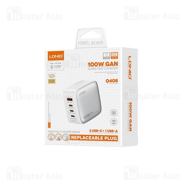 شارژر دیواری الدینیو Ldnio Q408 GaN توان 100 وات همراه با کابل