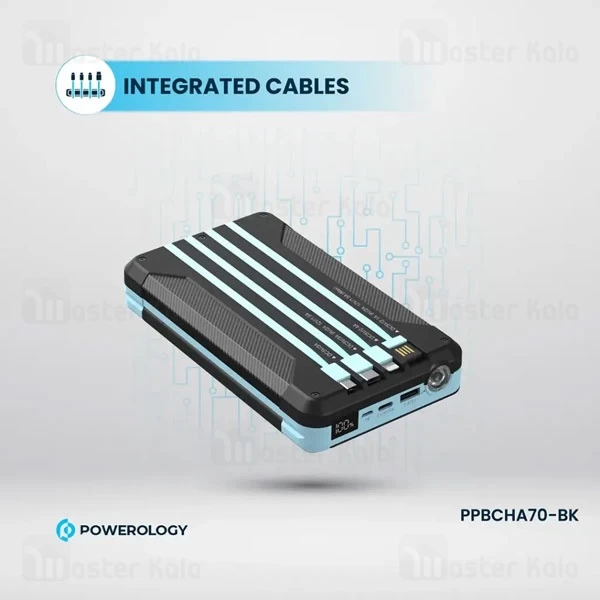 پاوربانک 16000 پاورولوژی Powerology Multi-Cable Power Bank PPBCHA70 توان 20 وات همراه با کابل متصل
