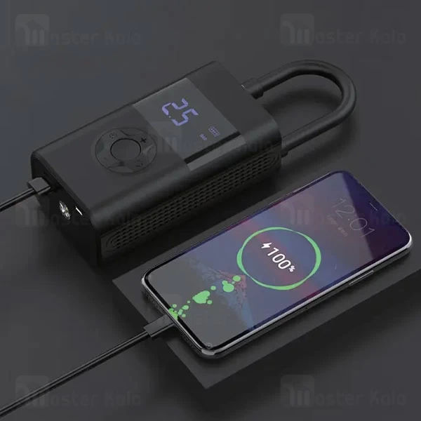 پمپ باد چند منظوره و پاوربانک پاورولوژی Powerology Air Compressor PPBCHA55 همراه با چراغ قوه