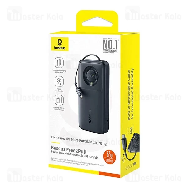 پاوربانک 20000 بیسوس Baseus Free2Pull P10073700123 توان 65 وات با کابل تایپ سی جمع شونده
