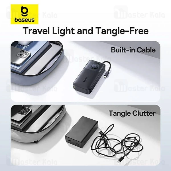 پاوربانک 20000 بیسوس Baseus Free2Pull P10073700123 توان 65 وات با کابل تایپ سی جمع شونده