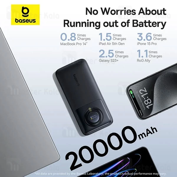 پاوربانک 20000 بیسوس Baseus Free2Pull P10073700123 توان 65 وات با کابل تایپ سی جمع شونده