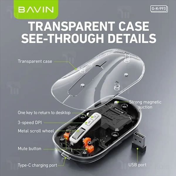 موس وایرلس گیمینگ سایلنت سه حالته باوین Bavin K993