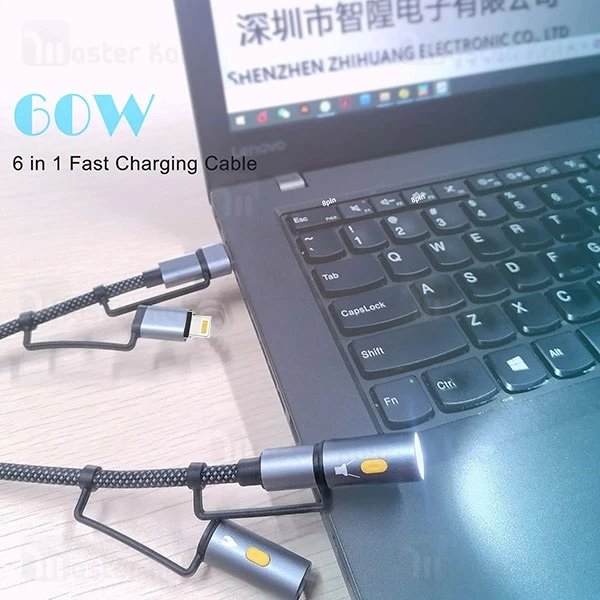 کابل چندکاره بیوا Biva C-39 6 in 1 Multifunction Data Cable طول 1.2 متر توان 60 وات