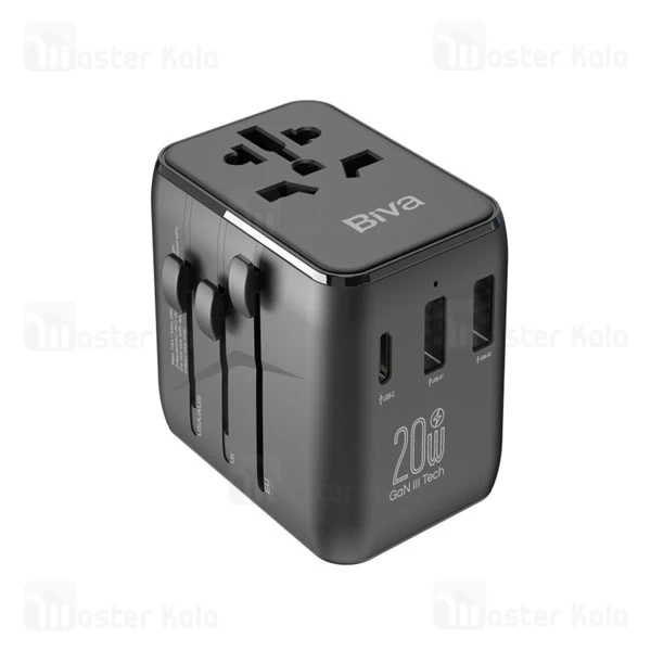 شارژر دیواری و مبدل برق بیوا Biva PS-08 Universal Travel Adapter توان 20 وات