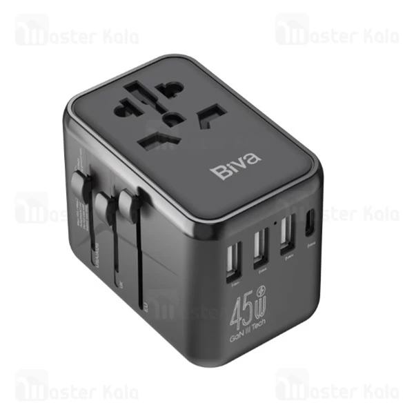 شارژر دیواری و مبدل برق بیوا Biva PS-09 GaN Universal Travel Adapter توان 45 وات