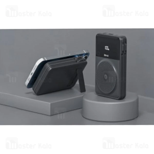 پاوربانک وایرلس 10000 مگنتی بیوا Biva BP-028 Magnetic Wireless توان 22.5 وات با کابل متصل و استند