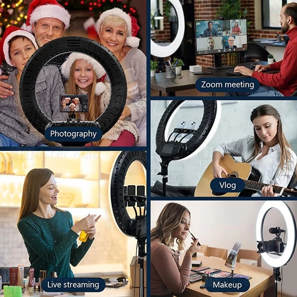 رینگ لایت بیوا Biva RL-01 36W LED Soft Ring Light سایز 14 اینچ با سه پایه و 3 هولدر