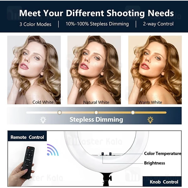 رینگ لایت بیوا Biva RL-03 65W LED Soft Ring Light سایز 21 اینچ با سه پایه و 3 هولدر