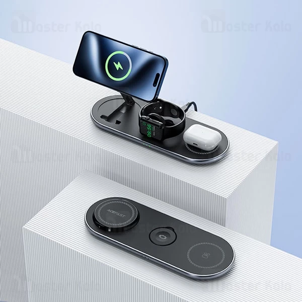 استند و شارژر وایرلس چند کاره مگ سیف ایس فست ACEFAST E19 Qi2 با قابلیت شارژ اپل واچ
