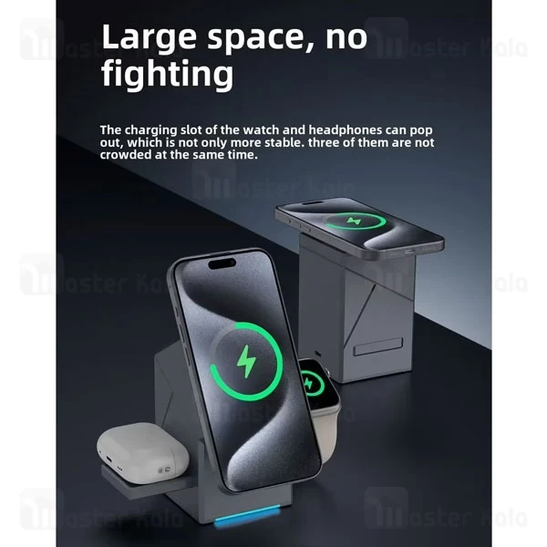 استند و شارژر وایرلس مگنتی بیوا Biva WLC-16 3in1 Magnetic wireless Charger با امکان شارژ اپل واچ