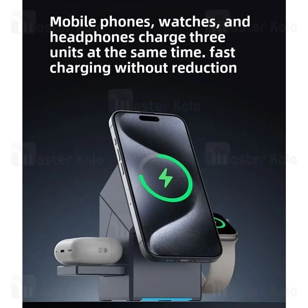 استند و شارژر وایرلس مگنتی بیوا Biva WLC-16 3in1 Magnetic wireless Charger با امکان شارژ اپل واچ