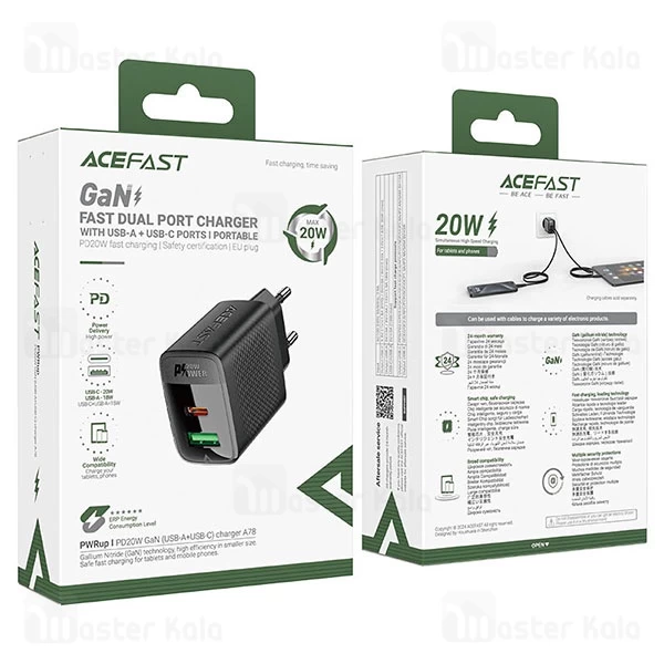 شارژر دیواری 2 پورت ایس فست ACEFAST A78 PD20W Fast Charger