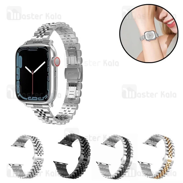 بند فلزی 5 بید باریک اپل واچ 38 / 40 / 41 میلی متری Apple Watch Slim 5 Beads Bracelet Strap